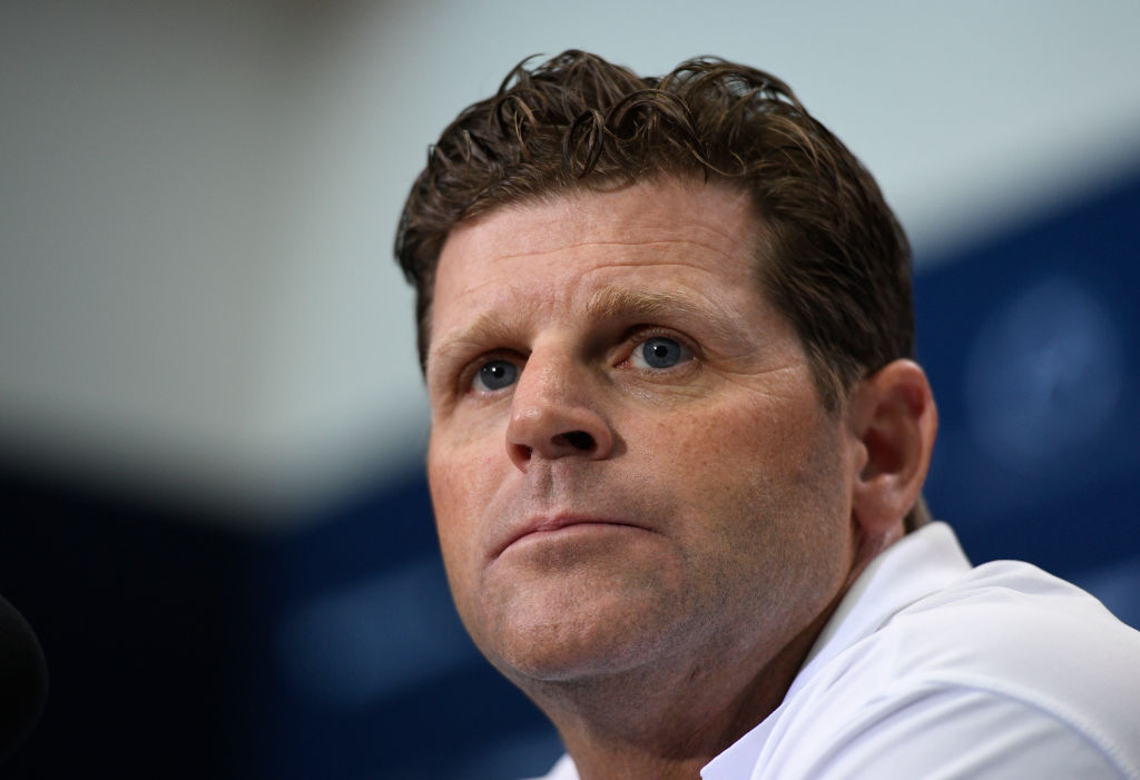 Penn State defensive coordinator Brent Pry speaks during Penn State football media day at Beaver Stadium, State College. Photo by Jeremy Drey 8/5/2017